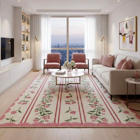 Handcrafted Decorative Cotton and Wool Handknotted Rug for Stylish Rooms